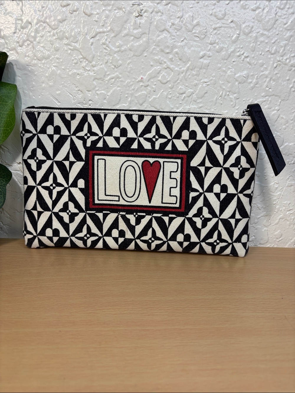 Brighton Black & Cream LOVE Pattern Canvas Wristlet